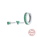 Macro view of S925 sterling silver trinity earring set with sparkling green zircons - White Gold - Green Zirconia