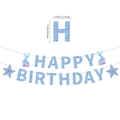 Striscione Happy Birthday sirena con conchiglie e stelle marine per festa a tema - Banner Sirena