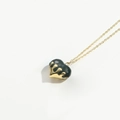 Elegant gold heart pendant necklace with black enamel drip design on a fine gold chain - Dark Green