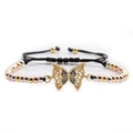 Adjustable woven bracelet with gold butterfly charm and zircon stones for women - Mixed Color Chain