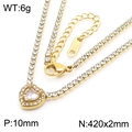 Gold stainless steel heart pendant tennis chain necklace with white zircon stones - Gold - White Heart Necklace