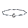 Macro detail of silver tennis bracelet featuring pear-shaped central stone and round zircons - Pear/Silver/Purple Zirconia