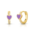 Golden heart earrings with purple enamel and zircon accents on a white background - Heart / Purple (Heart)