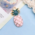 Cute gold pineapple enamel pendant charm in pink and green for DIY jewelry making - 1 Piece (10x24mm)