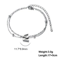 Silver double layer stainless steel bead bracelet with M letter charm and lobster clasp - Letter-W / Silver