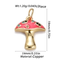 Colorful mushroom pendant in copper with pink enamel and crystals, sized 19mm by 14mm - Gem Pink Mushroom (CX137-6)