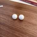 French style silver pin earrings with round white pearls on dark wood background - 13# Silver Pin Silver Imitation Shell Pearl (14mm)