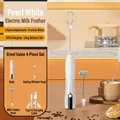 Cordless pearl white electric milk frother with two whisks and a USB-C charging cable - J16 Double Head / White