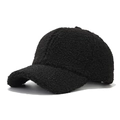 Women's warm black faux lamb wool baseball cap with thick textured fleece finish - One Size / Black