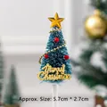 Set of 10 blue bristle Christmas tree cake toppers with golden star and Merry Christmas sign - 10 Pieces / Mini Christmas Tree No.2