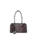 Retro leopard print baguette shoulder bag with heart charm and slim straps on white background - Light Brown Leopard