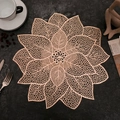 Elegant gold hollow leaf pattern round PVC placemat with mandala design for dining table - 38cm / Placemat / Rose Gold