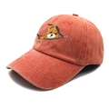 Vintage burnt orange washed cotton baseball cap with zipper teddy bear embroidery - Orange