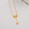 Elegant gold titanium steel necklace featuring a butterfly pendant and a small heart charm - Bow Heart Tassel