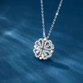 Luxury silver magnetic four-leaf clover heart necklace with sparkling crystals - Magnetic Clover / Silver