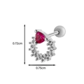 Piercing oreille argenté avec gemme cœur rouge et halo de cristaux brillants - Bague avec Gemme Cœur Rouge - Couleur Argent (9#)