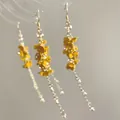 Bohemian stijl gele hars bloem kwastje oorbellen met zilveren naald en gouden ketting - 4# Oorhaakje - Goud - Geel - Bloem