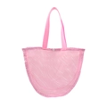 Pink mesh beach bag for kids toys with durable carrying straps and white button closure - Solid Color Small Handbag Pink 32x23x8cm