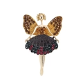 Golden ballet fairy brooch with brown wings and red rhinestone dress on white background - Flower Fairy (Brown Black)