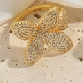 Vintage style gold flower ring with sparkling zircon stones and adjustable open band - Full Zirconia Large Flower