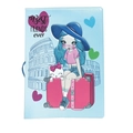 Funda para pasaporte azul claro con ilustración de dibujos y cierre de banda elástica - Chica Azul & Gato