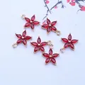 6pcs DIY red zircon five-petal flower charms with gold plating for jewelry making - Red