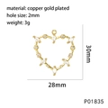 Detail showing 28mm gold plated heart cross charm with micro paved zircon stones - P01835-White Zirconia Pave Heart
