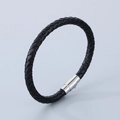 Braided black leather bracelet with a cylindrical silver magnetic clasp for men - Style A-6mm Black Cord-Silver Clasp-Bracelet