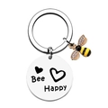 Portachiavi Bee Happy in acciaio inox con ciondolo ape dorata e strass per idea regalo - Stile 30Y002-4