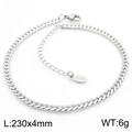 Sleek 4mm silver titanium steel NK chain anklet with lobster clasp and extension link - Silver Flat Chain Style (KJ3722-Z)