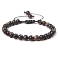 6mm Natursteinperlen Armband mit verstellbarem schwarzem geflochtenem Seil - Schwarzer Kaiserstein