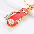 Pink enamel flip-flop keychain with rhinestone bow and gold-plated metal link - Dark Pink Bow Flip-flop