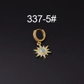 Golden sunflower hoop earring with blue gemstone and white micro-pave zirconia crystals - Turquoise Star Style (337-5#)