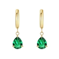 Titanium steel hoop earrings with 18k gold plating and pear-cut green zircon pendants - Gold Emerald Green