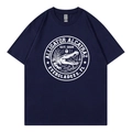 Dunkelblaues Rundhals-T-Shirt mit weißem Alligator Alcatraz Logo-Grafikdruck - S / Marineblau 317