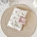 Floral fabric book cover with pink plaid patterns and heart-shaped button closure - Twill Floral Beige