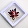 Red and black maple leaf brooch with white pearl inlay in a clear jewelry box - XZ098-Gradient Maple-Boxed