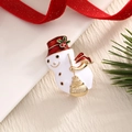 Christmas snowman brooch pin in festive red and gold colors with a matte finish - BR0040-Snowman with Broom