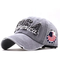 Gorra vintage de algodón lavado gris con bordado 1964 America y visera con efecto desgastado - Gris