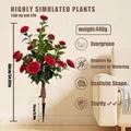 Detail of red artificial camellia flowers and green leaves with dimensions 88cm height - Red