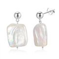 Elegant S925 sterling silver stud earrings with natural white baroque pearl pendants - GPE06-P Simple Pearl Studs / Silver