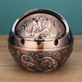 Bronze spherical ashtray with embossed tiger patterns and a rotating lid for home - Red Copper Tiger Relief