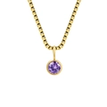 Elegant gold box chain necklace featuring a purple round birthstone zircon pendant - February Violet - Gold