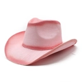 Pink gradient hand-painted western cowboy straw hat with a stylish woven texture - M (56-58cm) / Rose Pink Gradient