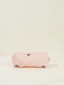 Borsa da trucco trapuntata rosa cilindrica con ricamo a fiocco e cerniera - Astuccio Piccolo / Rosa