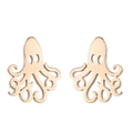 Minimalist wooden octopus stud earrings in natural wood finish shown on white background - Octopus / Rose Gold