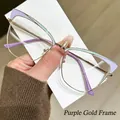 Cat eye metal glasses frame in purple and gold finish with mint green accents - Purple Gold Frame