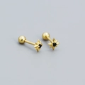 Golden S925 silver star screw stud earrings with black zircon center stones - Golden (Black Stone)