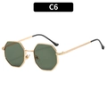 Retro polygon sunglasses with gold metal frame and dark green lenses in C6 colorway - Gold Frame Dark Green Lenses