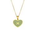 Collana a cuore dorata con intarsio in smalto verde e simbolo zodiacale Pesci - Verde Erba Pesci